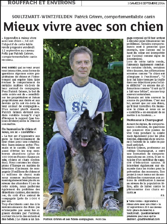 Mieux vivre avec son chien article Soulzmatt 2014