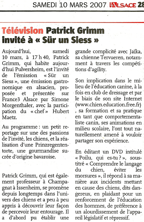 Emission de TV avec un passionn du chien 